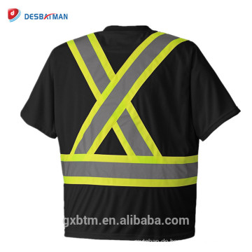 3M Kurzarm-Rundhalsausschnitt Orange Reflektierendes Hi-Vis-Sicherheits-T-Shirt mit Brusttasche und Radio-Clip-Strap